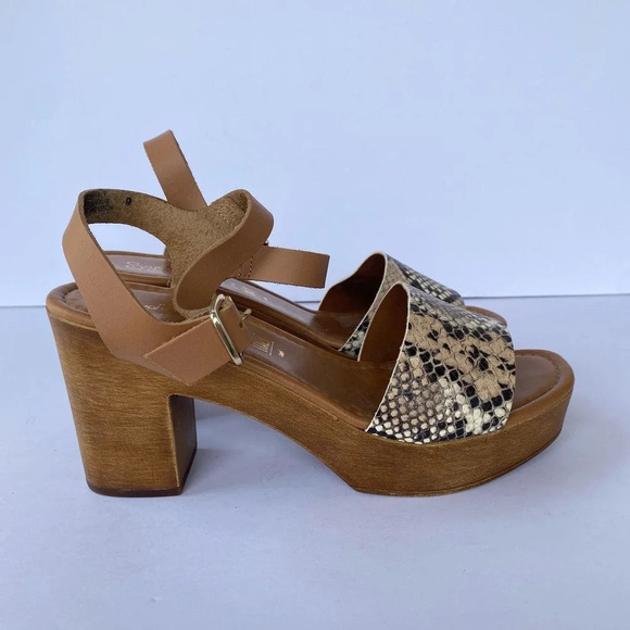 ANTHROPOLOGIE Seychelles Jump For Joy Platform Sandal Beige Python Size 9 - Picture 2 of 9